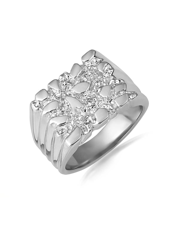 925 Sterling Silver Men's Elegant Nugget Ring (Size 14)