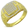 thumbnail image 1 of 925 Sterling Silver Men's Gold-tone Micro Pave White CZ Stone Square Signet Style Ring with Engraved Band, 1 of 1