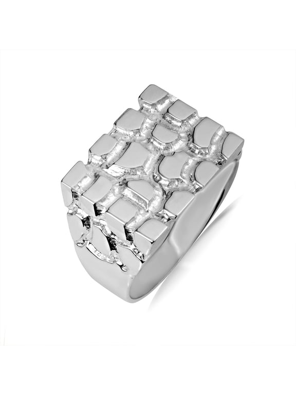 925 Sterling Silver Men's Masculine Armour Solid Nugget Ring (Size 12)
