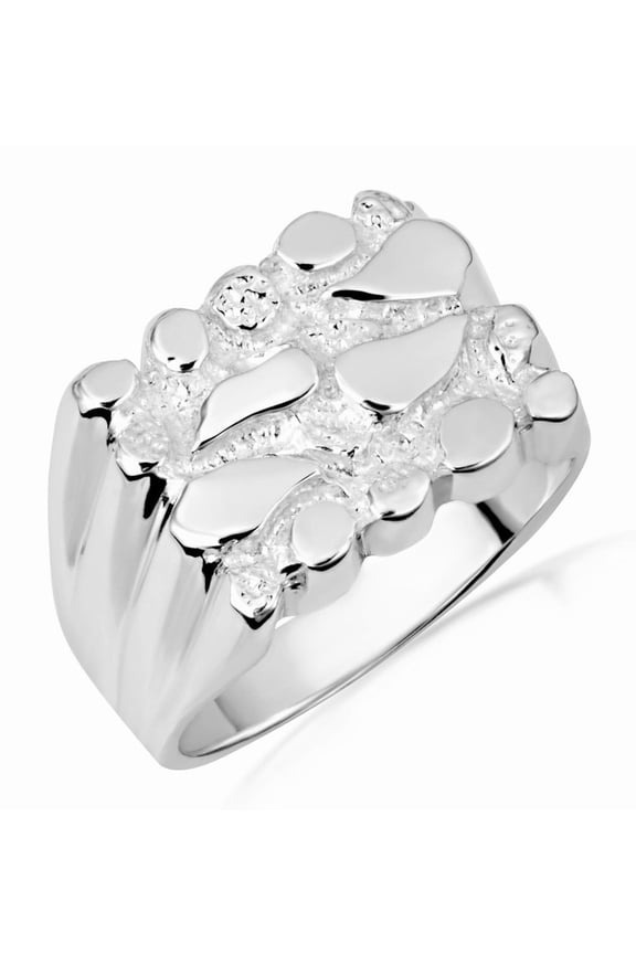 .925 Sterling Silver Men's Ribbed Nugget Ring (Size 16)