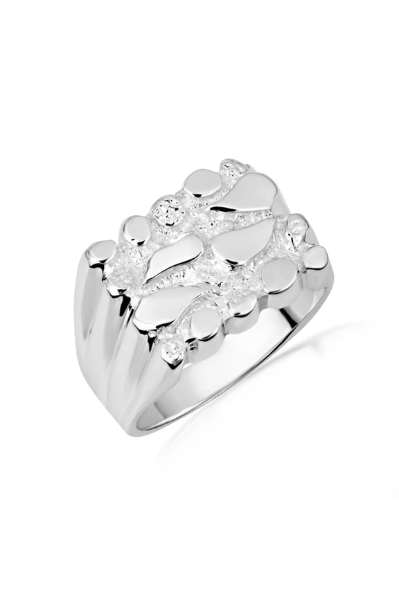 925 Sterling Silver Men's Ribbed Nugget Ring (Size 8.25)