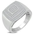 thumbnail image 1 of 925 Sterling Silver Men's Silver-tone Micro Pave White CZ Stone Square Layered Signet Style Ring, 1 of 1