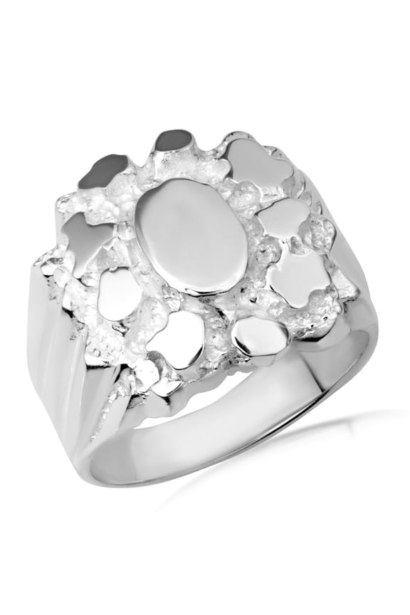 .925 Sterling Silver Men's Solid & Sophisticated Nugget Ring (Size 11)