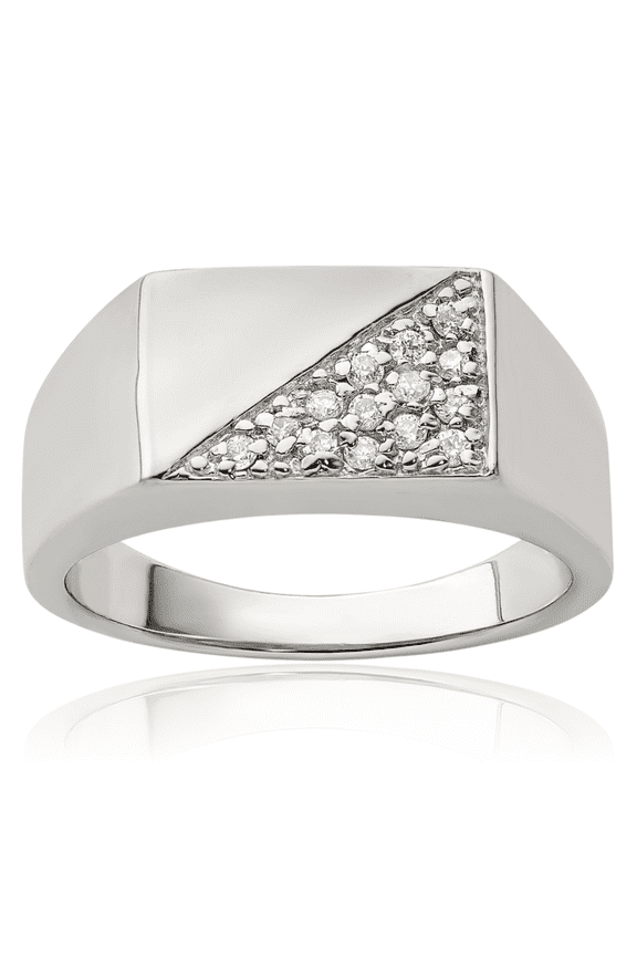 925 Sterling Silver Cubic Zirconia Classic Signet Ring - 3.5mm Band - Round Cut, Prong Set, Engravable Men's
