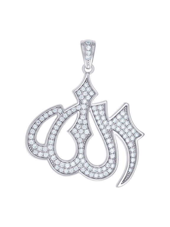 925 Sterling Silver Mens 0.96ct Moissanite Allah Symbol Religious Charm Pendant 32x26.5mm Wide Necklace for Men