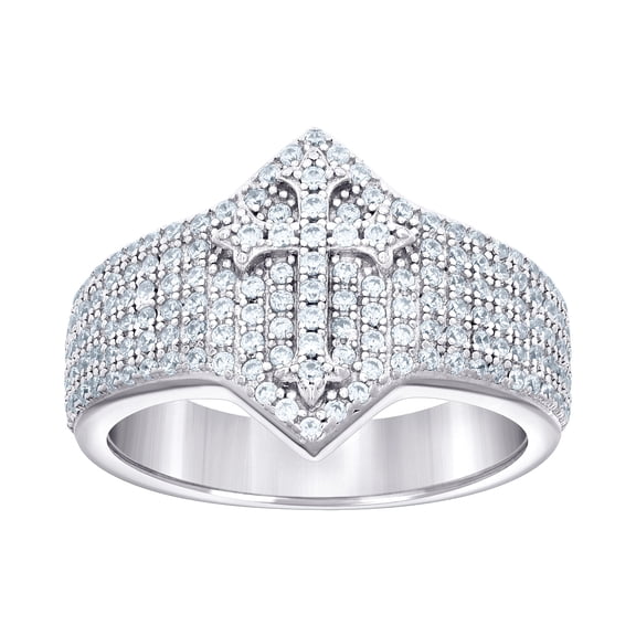 925 Sterling Silver Mens 0.97ct Moissanite Cross Religious Ring 16.6mm Long Size 9 Ring for Men