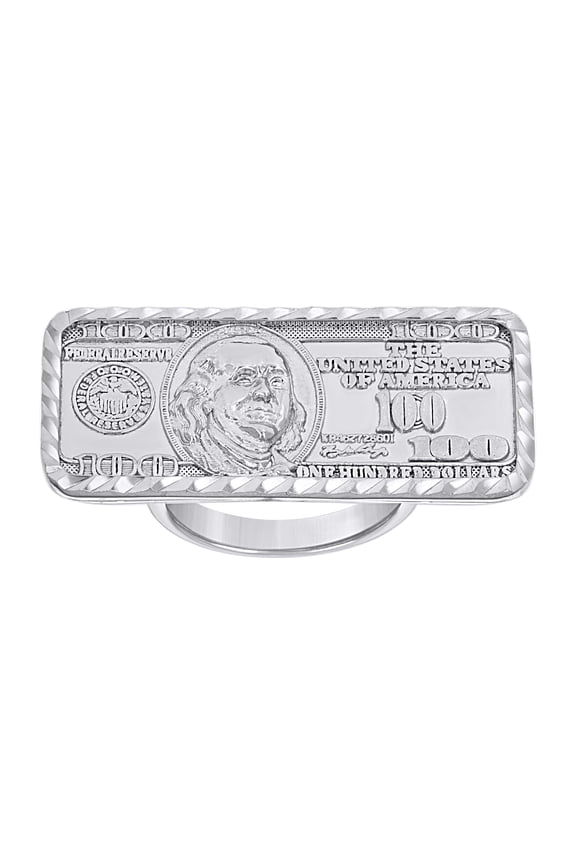 925 Sterling Silver Mens 100 Dollar Bill Currency Fashion Ring S8
