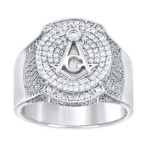 925 Sterling Silver Mens 2.04ct Moissanite Masonic Symbol Ring 17.7mm Wide Size 8 Ring for Men