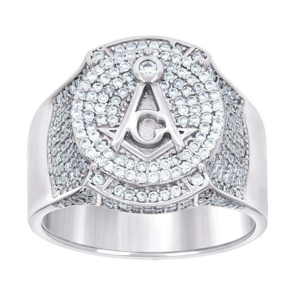 925 Sterling Silver Mens 2.04ct Moissanite Masonic Symbol Ring 17.7mm Wide Size 9 Ring for Men