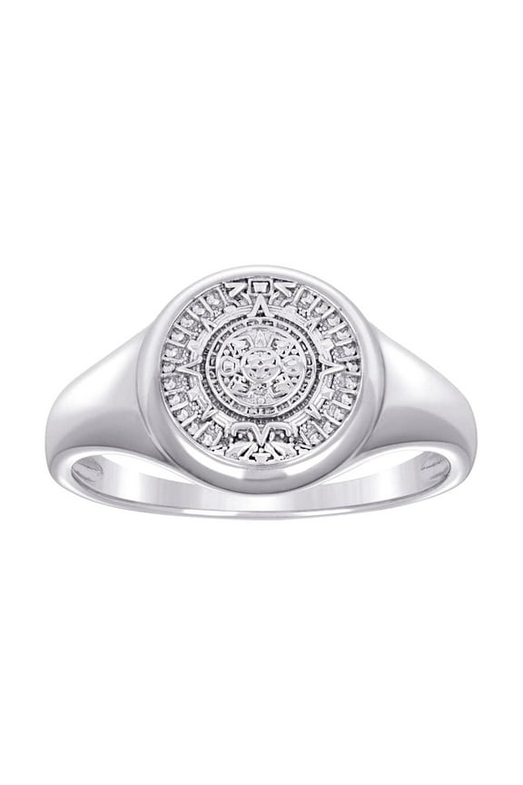 925 Sterling Silver Mens Aztec Calendar Fashion Ring 12mm Wide Size 9 Ring for Men - 3.2 Grams
