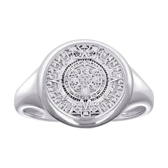 925 Sterling Silver Mens Aztec Calendar Fashion Ring 15.2mm Wide Size 10 Ring for Men - 3.6 Grams