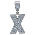 thumbnail image 1 of 925 Sterling Silver Mens Baguette Cubic-Zirconia Initial Alphabet X Charm Pendant, 1 of 3