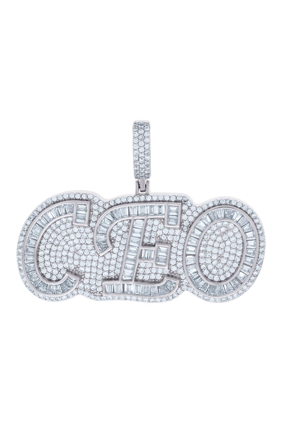 925 Sterling Silver Mens Baguette Round Cubic Zirconia Ceo Talking Fashion Charm Pendant Necklace for Men
