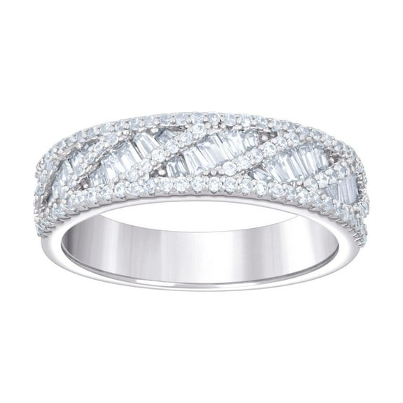 925 Sterling Silver Mens Baguette Round Cubic Zirconia Fashion Wedding Band Ring 5.8x5.8mm Wide Size 7 Wedding Band for
