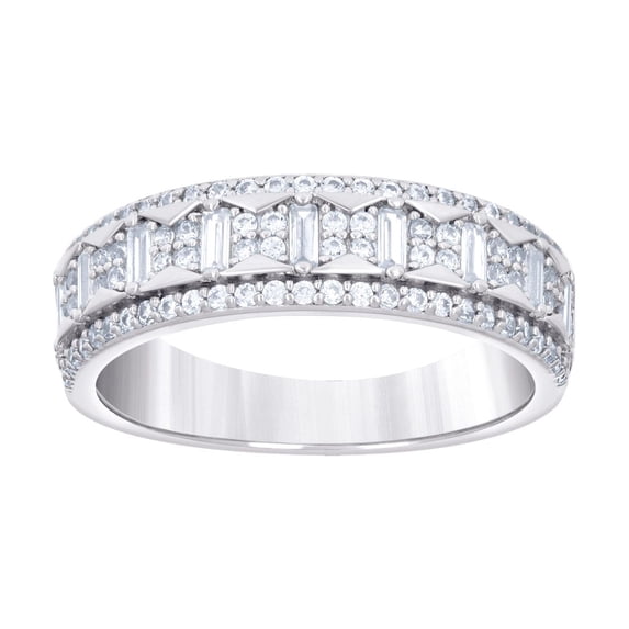 925 Sterling Silver Mens Baguette Round Cubic Zirconia Fashion Wedding Band Ring 6.3x6.3mm Wide Size 8 Wedding Band for