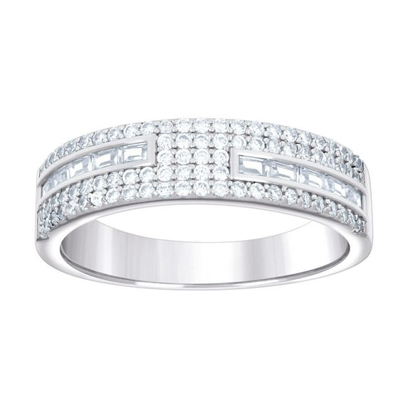 925 Sterling Silver Mens Baguette Round Cubic Zirconia Fashion Wedding Band Ring 6.4x6.4mm Wide Size 9 Wedding Band for