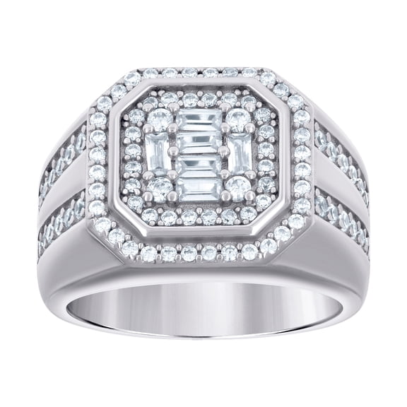 925 Sterling Silver Mens Baguette Round Cubic Zirconia Octagon Head Fashion Ring Size 7 14.6mm Wide Ring for Men