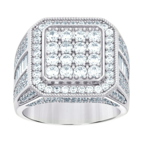 925 Sterling Silver Mens Baguette Round Cubic Zirconia Square Head Fashion Ring 18x5mm Wide Size 11 Ring for Men