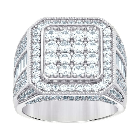 925 Sterling Silver Mens Baguette Round Cubic Zirconia Square Head Fashion Ring 18x5mm Wide Size 11 Ring for Men