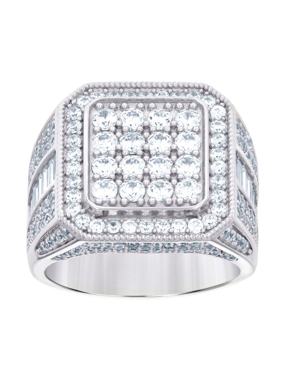 925 Sterling Silver Mens Baguette Round Cubic Zirconia Square Head Fashion Ring 18x5mm Wide Size 12 Ring for Men