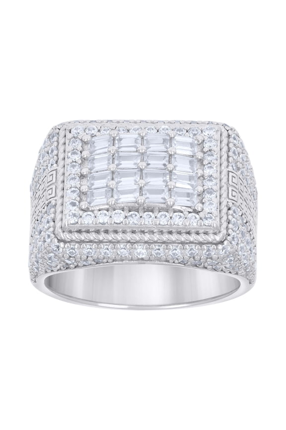 925 Sterling Silver Mens Baguette Round Cubic-Zirconia Fashion Ring Size 10