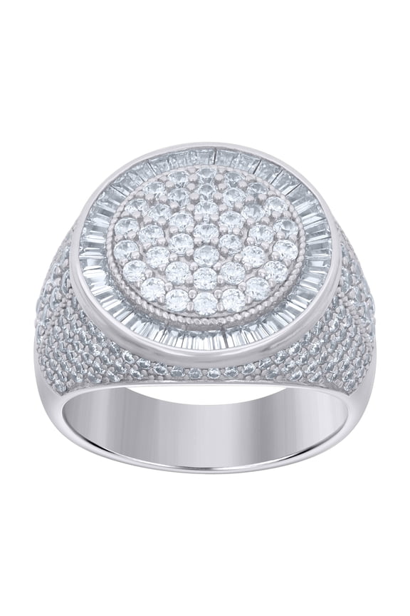 925 Sterling Silver Mens Baguette Round Cubic-Zirconia Fashion Ring Size 11