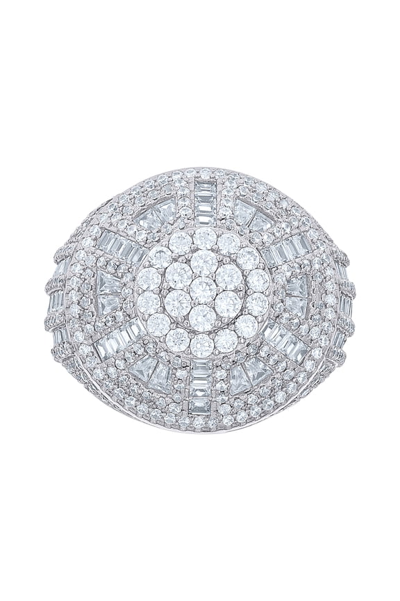 925 Sterling Silver Mens Baguette Round Cubic-Zirconia Fashion Ring Size 11