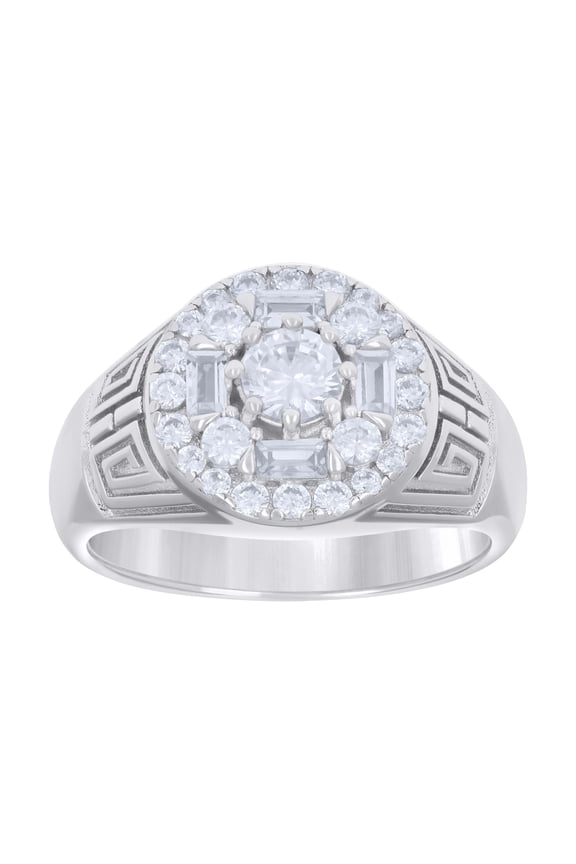 925 Sterling Silver Mens Baguette Round Cubic-Zirconia Fashion Ring Size 8