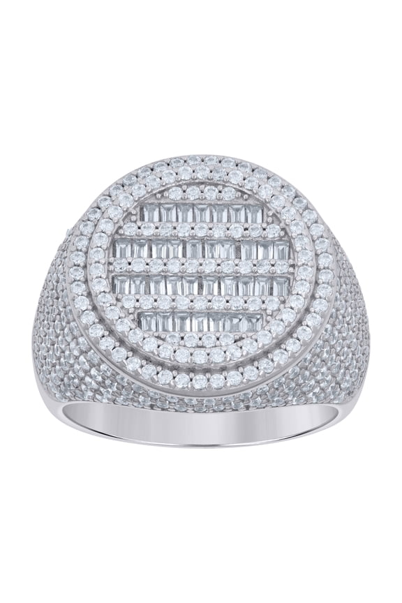 925 Sterling Silver Mens Baguette Round Cubic-Zirconia Fashion Ring Size 8