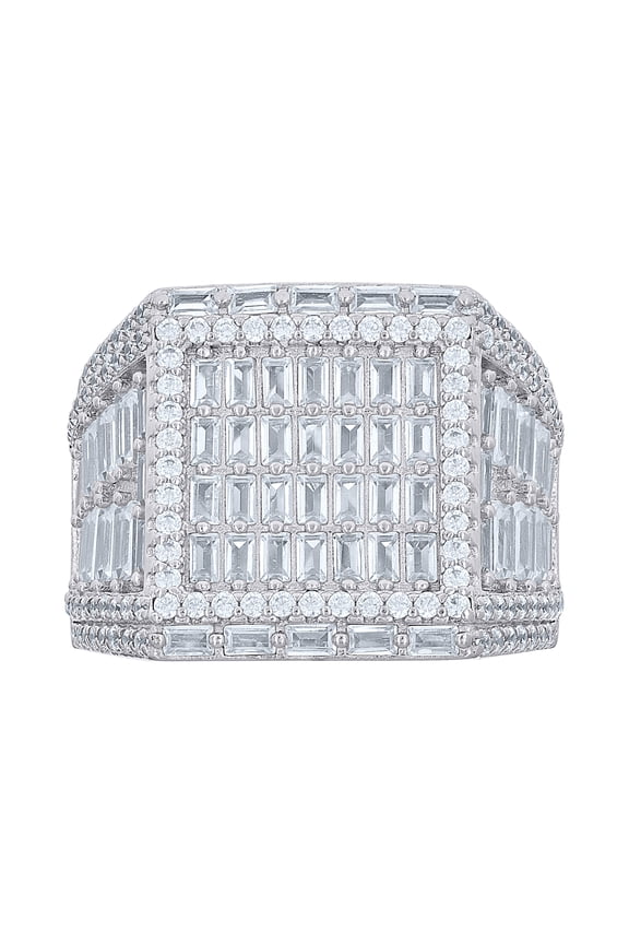 925 Sterling Silver Mens Baguette Round Cubic-Zirconia Square Head Fashion Ring Size 11
