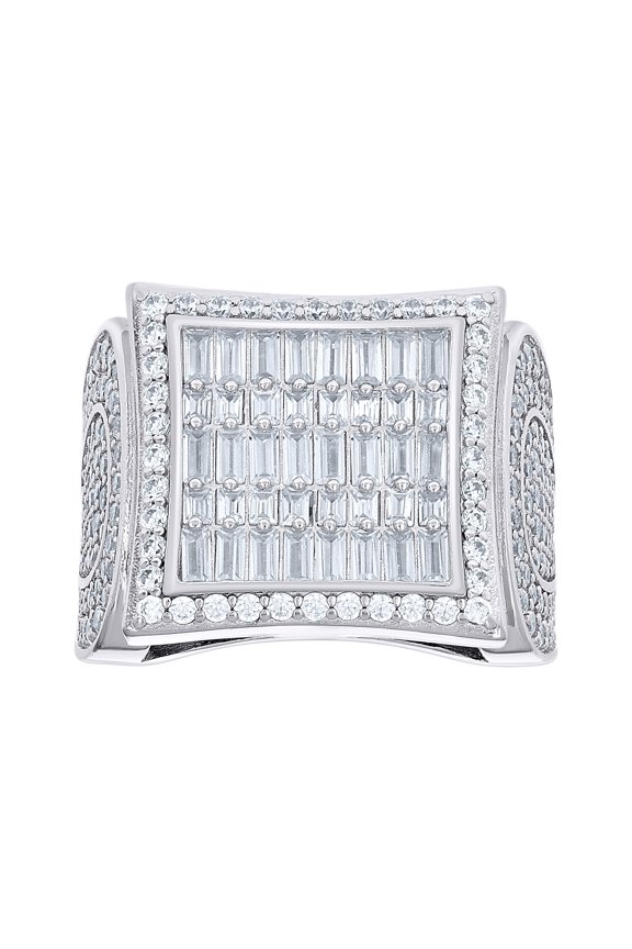 925 Sterling Silver Mens Baguette Round Cubic-Zirconia Square Head Fashion Ring Size 11
