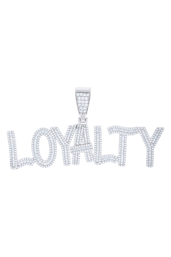 925 Sterling Silver Mens Baguette Round LOYALTY Fashion Charm Pendant