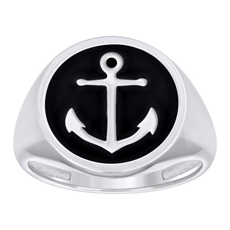 925 Sterling Silver Mens Black Enameled Anchor Nautical Fashion Ring Size 7