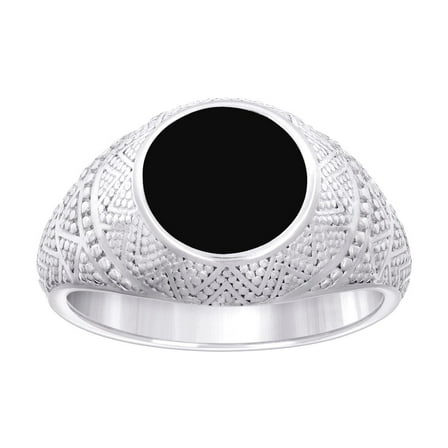 925 Sterling Silver Mens Black Enameled Fashion Ring Size 12 Ring for Men - 7.4 Grams