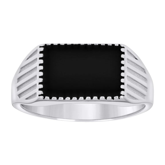 925 Sterling Silver Mens Black Enameled Fashion Ring Size 7