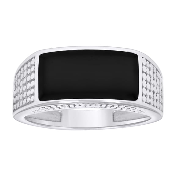 925 Sterling Silver Mens Black Enameled Fashion Ring Size 8