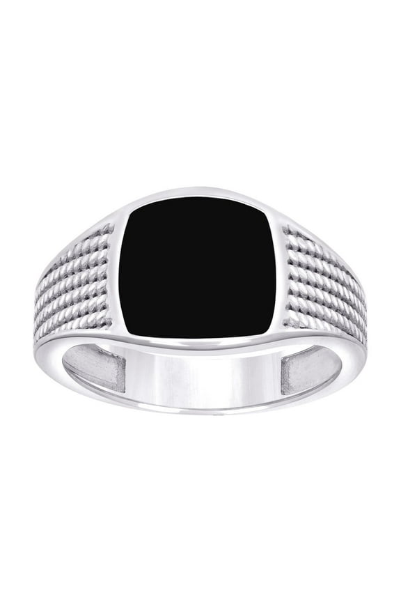 925 Sterling Silver Mens Black Enameled Square Head Fashion Ring 10.6x3.1mm Wide Size 9 Ring for Men
