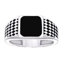 925 Sterling Silver Mens Black Enameled Square Head Fashion Ring Size 12 Ring for Men - 4.8 Grams