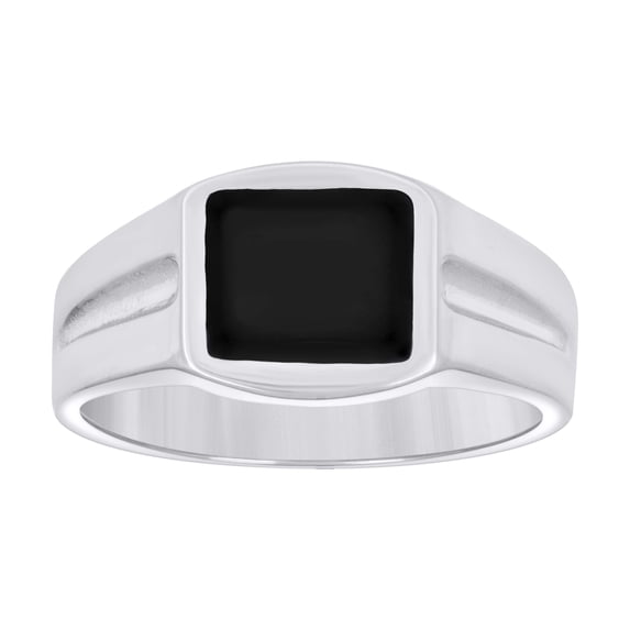 Silver 9 925 Sterling Silver Mens Black Enameled Square Head Fashion Ring Size 9 ...
