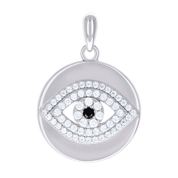 925 Sterling Silver Mens Black White Cubic Zirconia Evil Eye Good Luck Charm Pendant 26.2x18.1mm Wide Necklace for Men