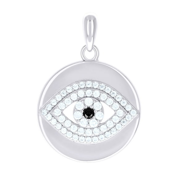 925 Sterling Silver Mens Black White Cubic-Zirconia Evil Eye Good Luck Charm Pendant
