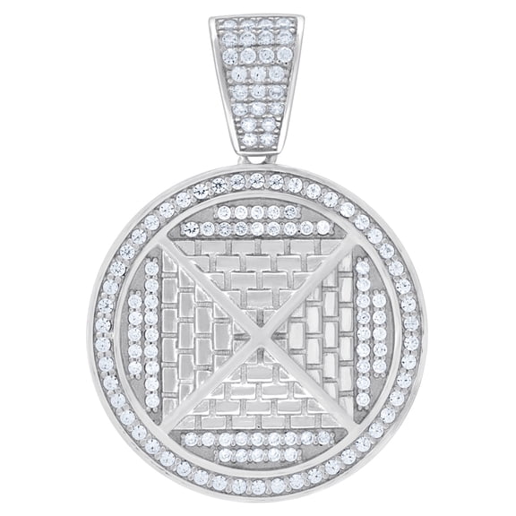 925 Sterling Silver Mens Cubic Zirconia Medallion Pyramid Round Charm Pendant 35.3x24. Necklace for Men