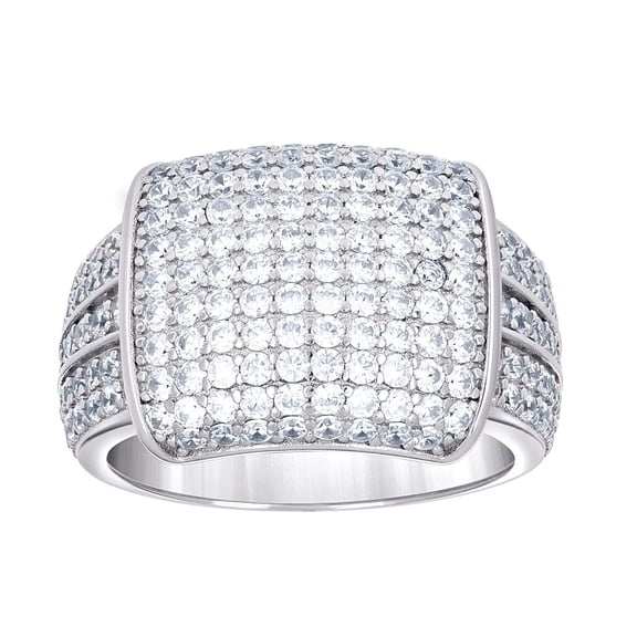 925 Sterling Silver Mens Cubic Zirconia Cluster Square Head Fashion Ring 15.8mm Long Size 10 Ring for Men