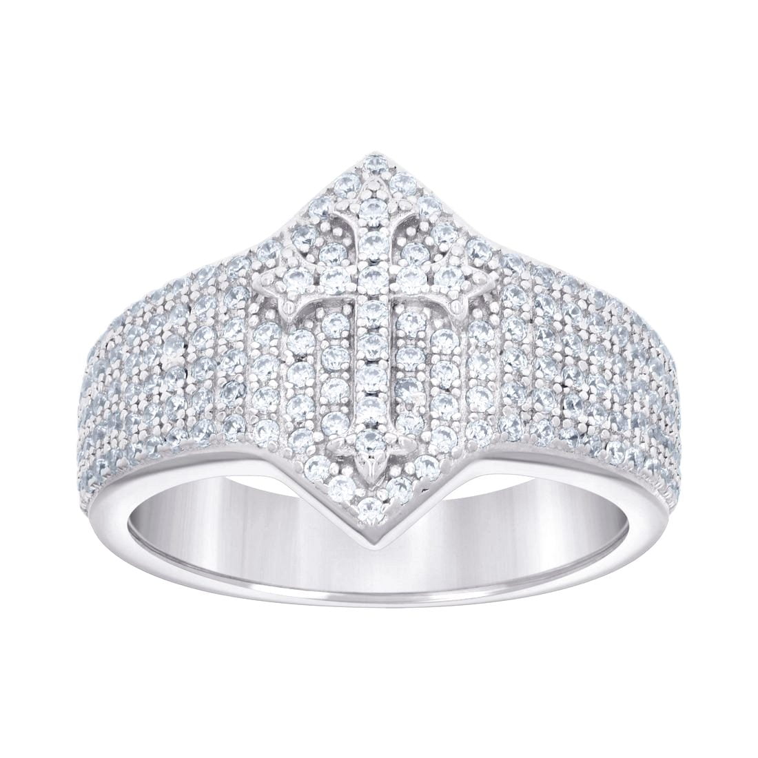 925 Sterling Silver Mens Cubic Zirconia Cross Religious Ring Size 10 ...