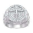 thumbnail image 1 of 925 Sterling Silver Mens Cubic Zirconia Crucifix Cross Religious Ring 20.5mm Long Size 9 Ring for Men, 1 of 2