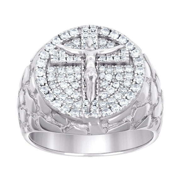 925 Sterling Silver Mens Cubic Zirconia Crucifix Cross Religious Ring 20.5mm Long Size 9 Ring for Men