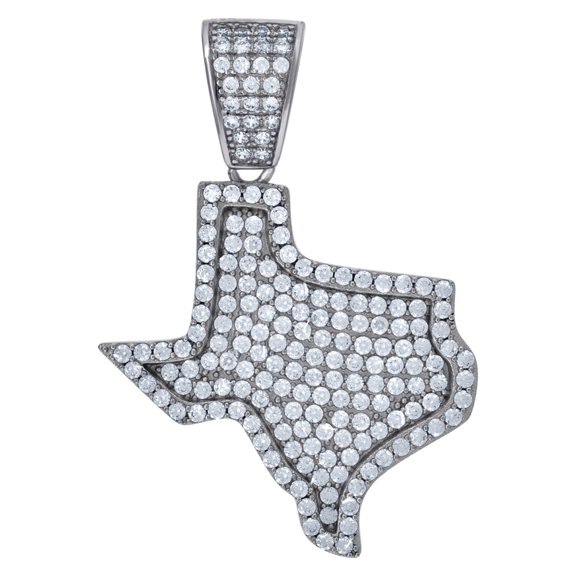 925 Sterling Silver Mens Cubic Zirconia Cubic Zirconia Lone Star State Texas Map Charm Pendant Necklace for Men