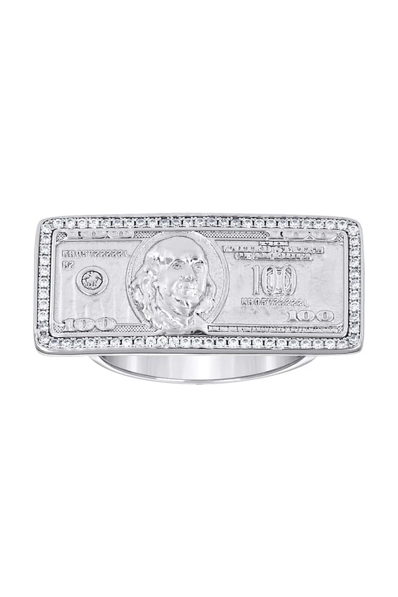925 Sterling Silver Mens Cubic Zirconia Dollar Bill Currency Fashion Ring 14.4x31.1mm Wide Size 9 Ring for Men