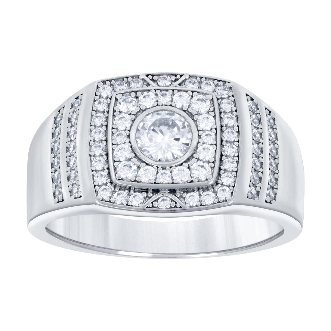 925 Sterling Silver Mens Cubic Zirconia Fashion Ring 13mm Wide Size 11 ...