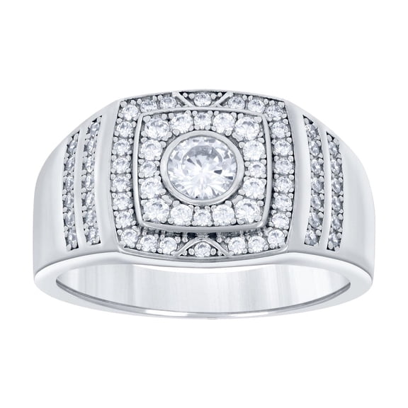 925 Sterling Silver Mens Cubic Zirconia Fashion Ring 13mm Wide Size 7 Ring for Men - 6.3 Grams